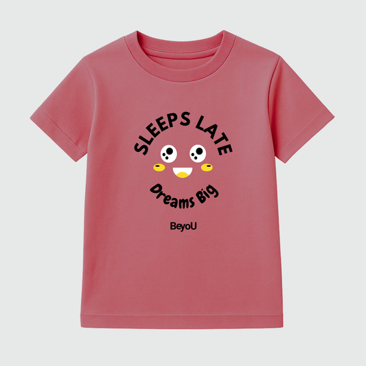Sleeps Late, Dreams Big Kids’ Tee – 220 GSM